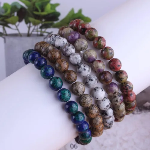 Vista 6 de BOMAIL 5 pulseras de piedras semipreciosas de 0.315 pulgadas para mujeres y hombres, pulseras de cuentas de cristal curativo de Reiki, pulseras