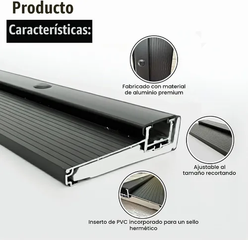 Vista 2 de KC Hardware Umbral de aluminio ajustable negro, ancho corto, diseño de tornillo oculto, umbral de puerta exterior resistente para puertas