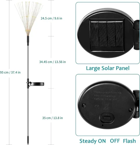 Vista 2 de JJGoo Luces solares para exteriores, fuegos artificiales, paquete de 2, 120 luces LED solares impermeables para exteriores, jardín, patio, valla