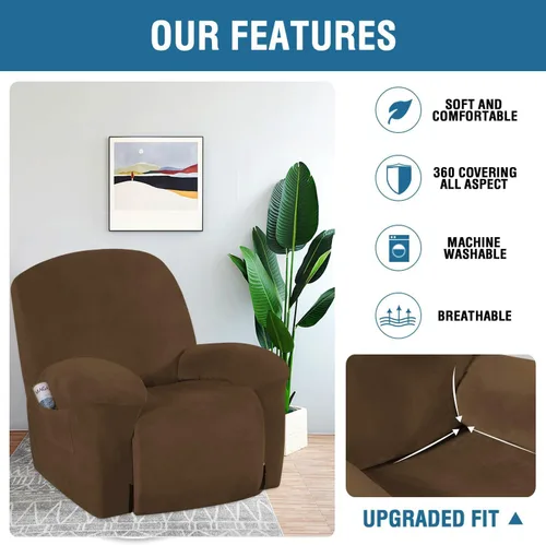 Vista 4 de H.VERSAILTEX Fundas elásticas para sillón reclinable, Funda para silla reclinable, Funda para sofá, 1 pieza, moderna, de terciopelo, elegante