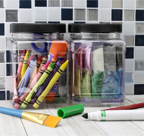 Vista 9 de Cornucopia Brands Tarros cuadrados de plástico de 32 onzas (paquete de 4, cuarto de galón); recipientes rectangulares transparentes de 4 tazas