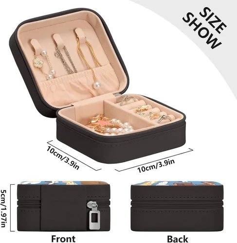 Vista 5 de Joyero de viaje personalizado para perros y cachorros, caja de joyería personalizada de piel sintética, organizador de joyas de viaje, pequeña caja