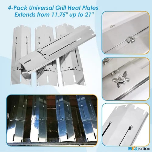 Vista 3 de Paquete de 4 placas térmicas universales para parrilla que se extienden de 11.75 a 21 pulgadas, protector térmico ajustable de acero inoxidable