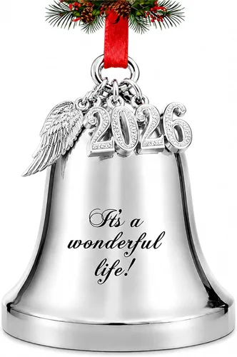 Vista 9 de JUPPE 2025 Campanas de Navidad Grabadas en Oro "Es una Maravillosa Vida" Adornos Colgantes para Árbol de Navidad Adornos de Boda y Aniversario