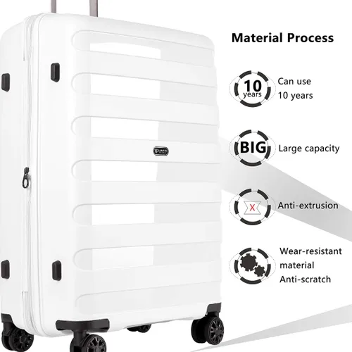Vista 2 de GinzaTravel Maleta giratoria rígida, equipaje de mano, resistente al desgaste y a los arañazos con ruedas, Blanco, 3-piece Set