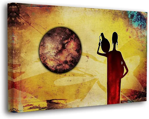Vista 10 de SpiritualHands Máscaras africanas - Lienzo decorativo para pared, lienzo de dama africana, vibrante arte de pared africano hecho a mano