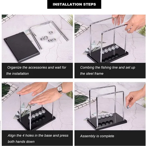 Vista 3 de MansWill Newton's Cradle, bola de equilibrio para decoración de escritorio, base de madera, bola oscilante de ciencia, rompecabezas de juguete