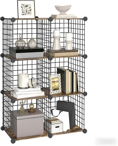 Vista 8 de HOOBRO Organizador de almacenamiento de cubos de alambre, estantes de 6 cubos, estantes modulares con rejilla de metal, armario de armario