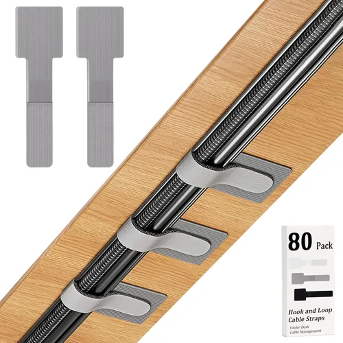 Vista 9 de 80 piezas de correas de velcro para cables, gestión de cables debajo del escritorio, bridas de cable autoadhesivas, organizadores de cables Blanco