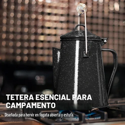 Vista 6 de COLETTI Hervidor clásico de camping de 60 onzas, tetera de té y campamento, sin aluminio ni plástico, ideal para hervir agua [esmalte negro]