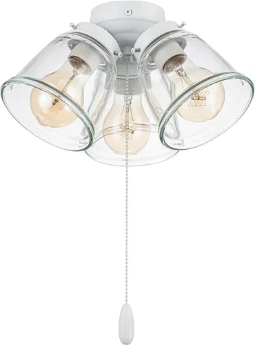 Vista 9 de Aspen Creative 22014-1, Kit de luces para ventilador de techo de tres luces con cadena de tracción, acabado de latón antiguo con pantallas de vidrio