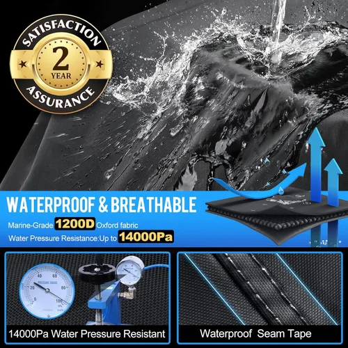 Vista 2 de Funda para barco pontón de 16 a 18 pies, 1200D resistente al agua, cubierta remolcable para pontón barcos de hasta 8 pies de haz, 12 correas