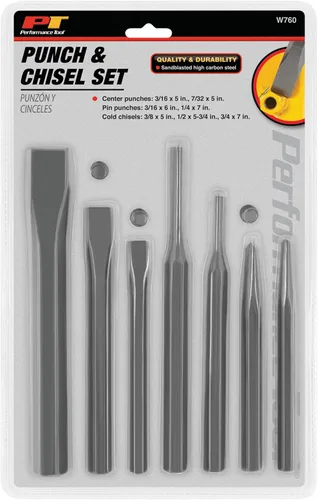 Vista 5 de Performance Tool W760 - Juego de punzón y cincel de 7 piezas, acero de alto carbono, ideal para metalurgia