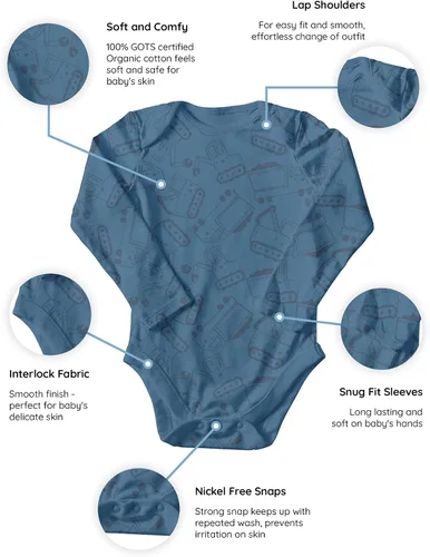 Vista 2 de WINK & BLINk Body orgánico para bebé, paquete de 4 mamelucos de manga larga, 100% algodón orgánico