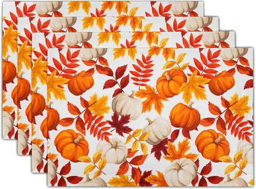 Vista 33 de Fall Placemats 12×18 Inches Set of 4 Autumn Leaves Festival Indoor Kitchen Dining Table Place Mats for Home Party Decoration