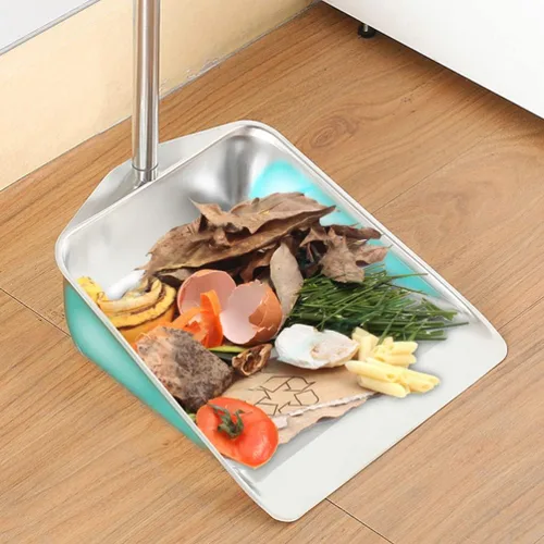 Vista 2 de DOITOOL Sartén de acero inoxidable resistente con mango largo, palas de basura verticales para vestíbulo, recogedor de polvo para el hogar, oficina