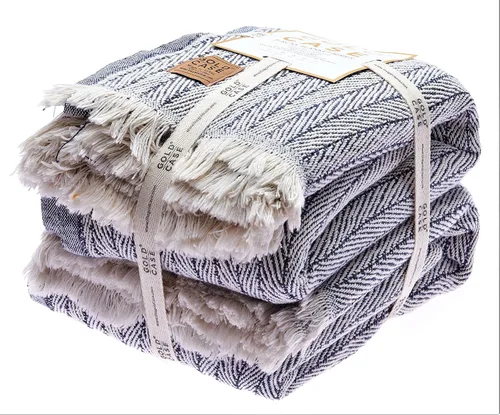 Vista 18 de Gold Case - Manta para sofá, mantas y mantas 100% algodón turco reciclado, mantas suaves Buffalo para sala de estar, manta tejida decorativa Boho