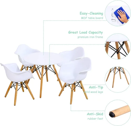 Vista 3 de Costzon Juego de mesa y silla para niños, juego de mesa de estilo moderno de mediados de siglo con sillones para niños pequeños, juego de mesa