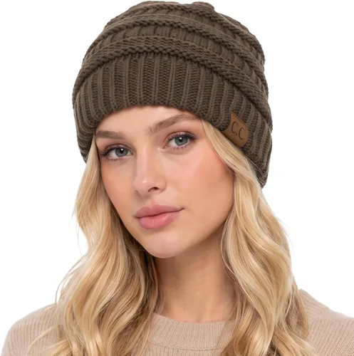 Vista 34 de C.C Exclusives Gorro de Punto de Cable - Gorros Gruesos, Suaves y Cálidos de Punto Grueso Chenille Teniente Mel Gris