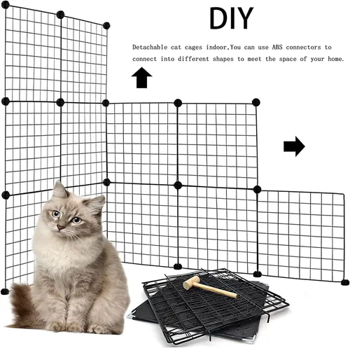 Vista 6 de Jaula para gatos de 2 niveles para interiores, jaulas de metal extraíbles para gatitos, hurones desmontables, portátil, para animales pequeños, casa