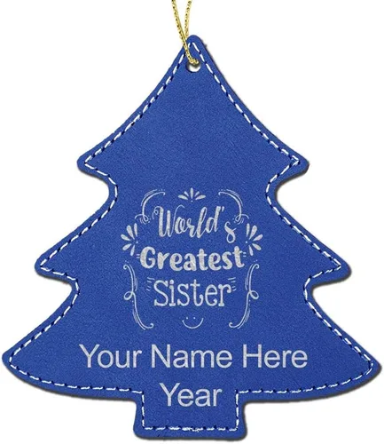 Vista 6 de LaserGram Personalized Christmas Ornament, World's Greatest Sister, Faux Leather, Custom Laser Engraved Gift Idea (Tree Shape, Black)