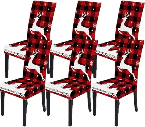 Vista 10 de LIPOR Juego de 2 fundas elásticas para sillas de comedor de Navidad, fundas elásticas para sillas Parsons con estampado de copos de nieve