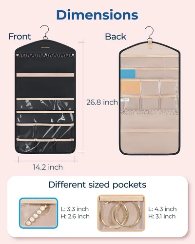 Vista 6 de BAGSMART Organizador de Joyas Colgante con Ganchos de Metal con Percha, Soporte de Joyería de Doble Cara para Organizar Aretes, Collares, Anillos
