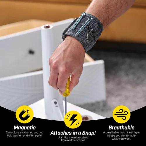 Vista 2 de Pulsera magnética MagSnap de Wrap-It Storage - Gris grafito - Gran regalo para papá cinturón de herramientas y soporte de tornillo