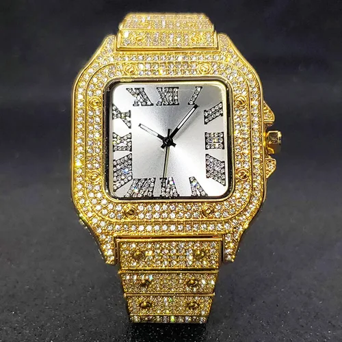 Vista 2 de PLADEN Mens Diamond Watch Bling Iced Out Watch Fashion Crystal Big Face Watch Quartz Gold Silver Hip Hop for Men Watch
