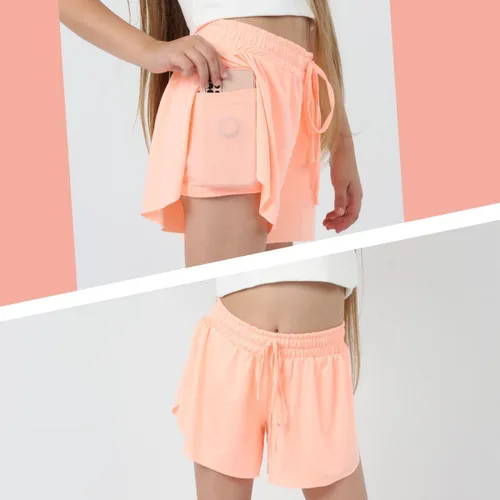 Vista 9 de Paquete de 3 pantalones cortos fluidos para niñas con forro de elastano, 2 en 1, faldas de mariposa para jóvenes, para fitness, correr, deportes