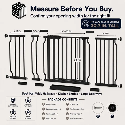 Vista 2 de Puertas de bebé extra anchas para puertas 52.76"-62.20" Puerta de bebé extra ancha Puerta para perros Montada a presión Sin perforación con paso