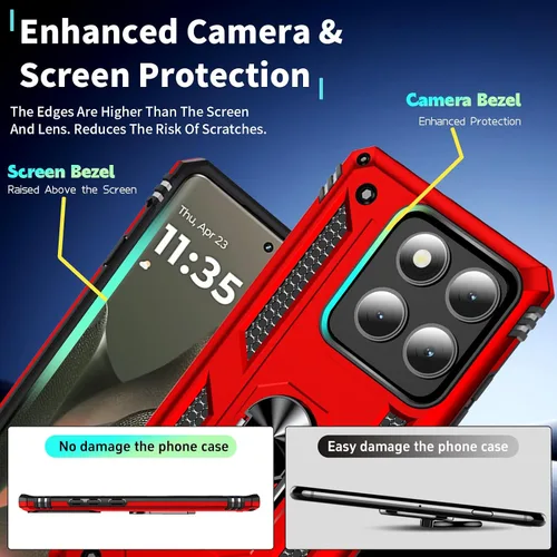 Vista 6 de HNHYGETE Funda para Motorola Edge 2025 con protector de pantalla: soporte giratorio de grado 360° (antideslizante) protección contra caídas y golpes