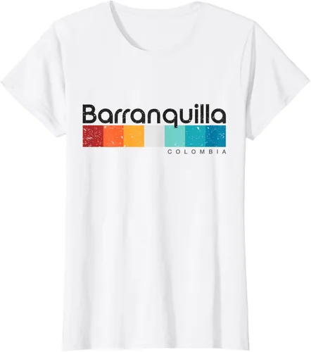 Vista 22 de Barranquilla Colombia - Camiseta de diseño vintage de estilo retro, Blanco, S