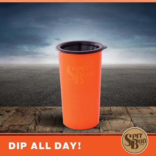 Vista 3 de Spit Bud Escupidera Original Hunter Naranja para Masticar - Taza Portátil con Tapa, Aleta de Apertura, Embudo a Prueba de Derrames - Se Adapta a