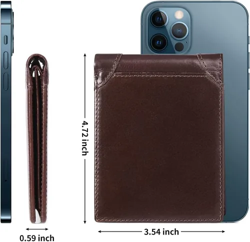 Vista 5 de SENDEFN Billeteras para hombre de cuero genuino con bloqueo RFID, tarjetero plegable, A-Marrón, Retro