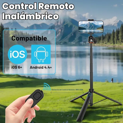 Vista 8 de Ailight Trípode de viaje extensible de 60 pulgadas y palo selfie con zapata fría y control remoto inalámbrico, cabeza de bola de 360° para vlogging