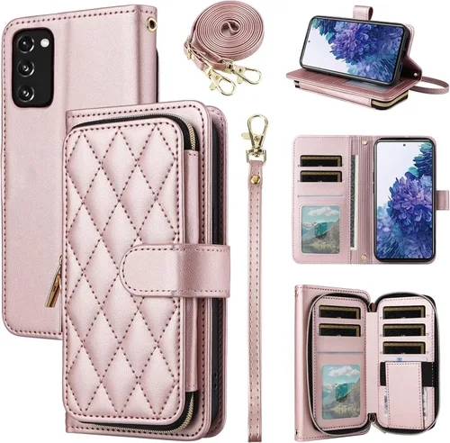 Vista 44 de Funda de Cartera para Samsung Galaxy S20 FE 5G de 6.5 Pulgadas con Correa para Muñeca, Billetera con Cremallera y más de 9 Ranuras para Tarjetas