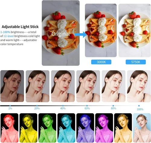 Vista 7 de Luz de fotografía de mano profesional LED de video varita de luz 12 modos de iluminación, atenuación continua, CRI≥95 IP68 impermeable con batería