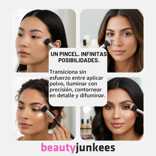 Vista 5 de Beauty Junkees Cepillo corrector para debajo de los ojos, pequeño, suave, esponjoso, cónico, sintético, sin crueldad, vegano, para polvo de fijación
