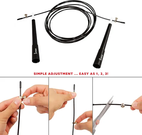 Vista 5 de Sunny Health & Fitness Cuerda de saltar de ejercicio para fitness, cuerda de saltar ligera y portátil con asas duraderas y cuerda de ejercicio