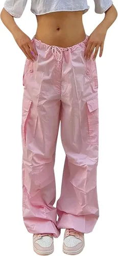 Vista 2 de Pantalones cargo para mujer, holgados, tiro alto, Y2K, paracaídas, pierna ancha, rectos, pantalones deportivos a la moda, talla grande, ropa