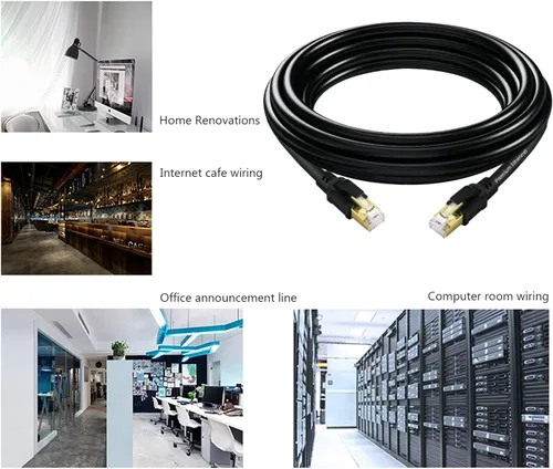 Vista 5 de Cable Ethernet Cat8 de 150 pies, cable de red de Internet, cables LAN de 40 Gbps 2000 Mhz, cables LAN SSTP de alta velocidad con conector RJ45