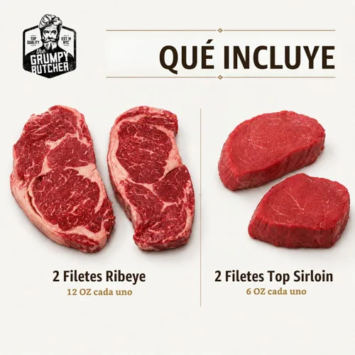 Vista 2 de Grumpy Butcher Ribeye and Top - Juego de filete de solomillo, paquete de 4