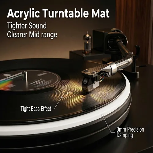Vista 2 de Alfombrilla acrílica para tocadiscos Slipmat para discos: Alfombrillas deslizantes de vinilo para plato de 12 pulgadas, accesorios para tocadiscos