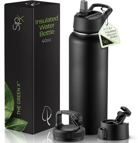 Vista 50 de SIPX™ Botella de Agua Aislada de 18 oz con 3 Tapas – Acero Inoxidable a Prueba de Fugas, Triple Aislamiento – Frío 24 Horas/Caliente 12 Horas