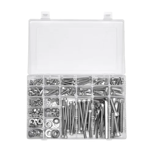 Vista 3 de 365PCS M5 M6 M8 M10 Surtido de pernos métricos para maquinaria de precisión Tornillos de cabeza cilíndrica de acero inoxidable 304, tuercas