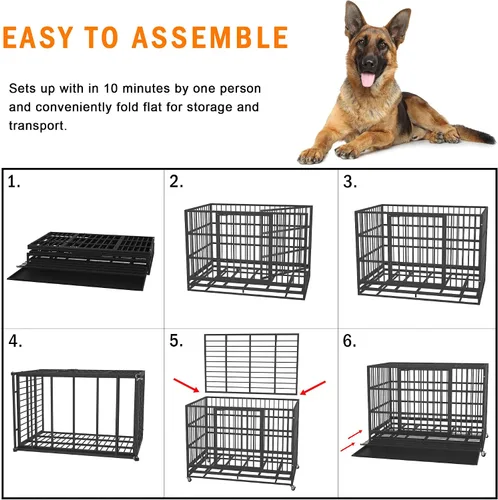 Vista 5 de KOKOTANGS Jaula de 38 pulgadas para perros grandes, perrera de acero indestructible a prueba de escape con ruedas para perros de alta ansiedad
