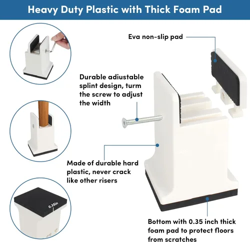 Vista 3 de DEDU Elevadores de cama con abrazadera de tornillo ajustable, elevadores de sofá de 3 pulgadas, resistentes, paquete de 4 unidades que soportan