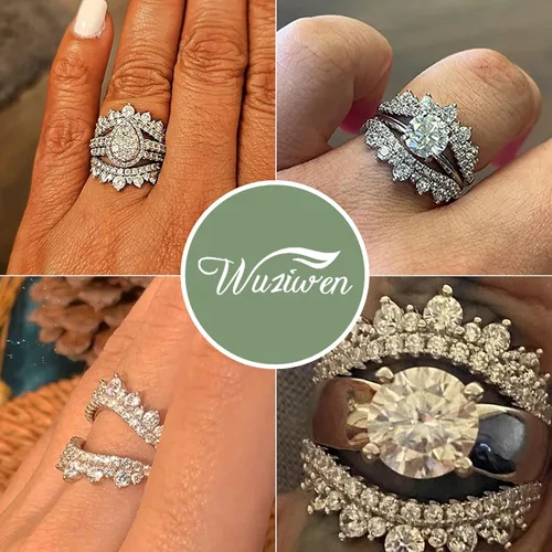 Vista 4 de Wuziwen Anillo de boda curvado para mujer, anillo reforzador, protector para anillos de compromiso, plata de ley 925 CZ