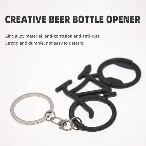 Vista 2 de Colgante de aleación de zinc para bicicleta, abrebotellas de cerveza, llavero para coche, regalo para familiares y amigos en festivales, Negro